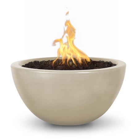 The Outdoor Plus 38 Round Luna Fire Pit - GFRC Concrete - Vanilla - Spark Ignition with Flame Sense - Natural Gas OPT-LUN38FSEN-VAN-NG